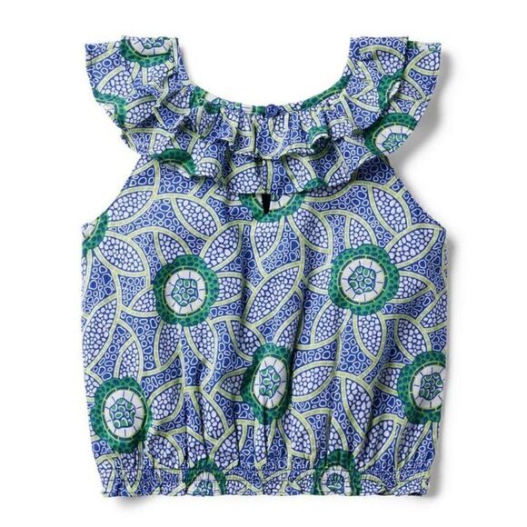 Janie & Jack NWT Kaavia James Floral Block Print Top in Blue/Green Size 14 - Picture 1 of 4